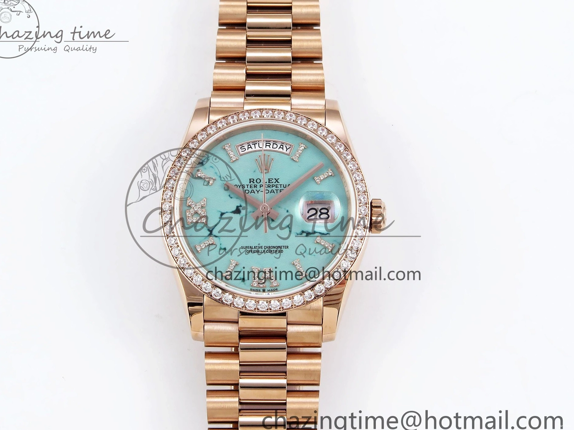 MiroTime 0321 ZipUp Day Date 36 RG TWSF Best Edition Blue Roman Diamonds Dial Diamonds Bezel on RG Bracelet A 1607